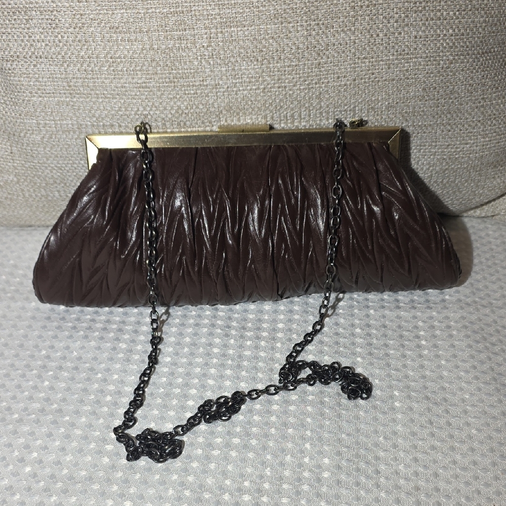 Jessica McClintock Dark Brown Clutch with Chain